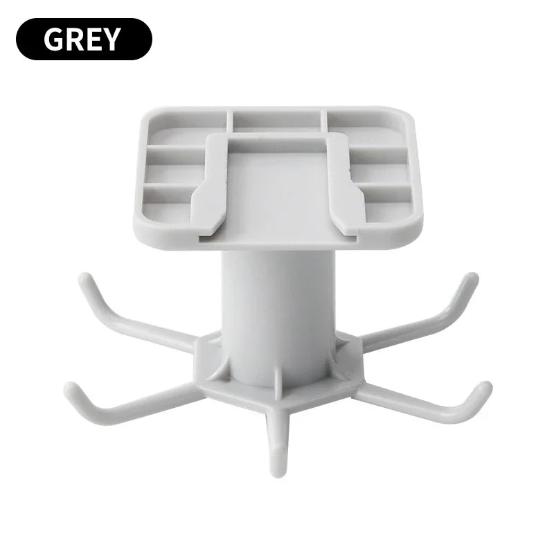 360 Rotating Kitchen Hooks Adhesive Utensil Organizer Rack with 6 Hooks No Drill Cabinet Mount for Spoons Towels & Cups