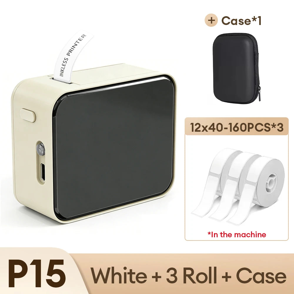 Marklife P15 Mini Portable Label Printer Smart Pocket Printer Thermal Adhesive Sticker Labeling Machine OT 3PK Label Paper NoInk