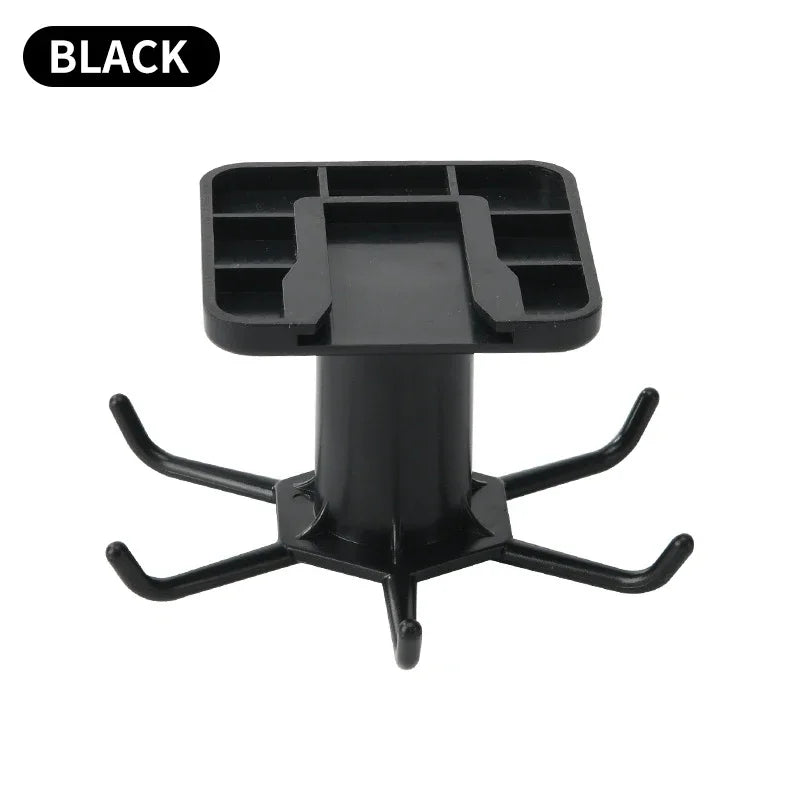 360 Rotating Kitchen Hooks Adhesive Utensil Organizer Rack with 6 Hooks No Drill Cabinet Mount for Spoons Towels & Cups