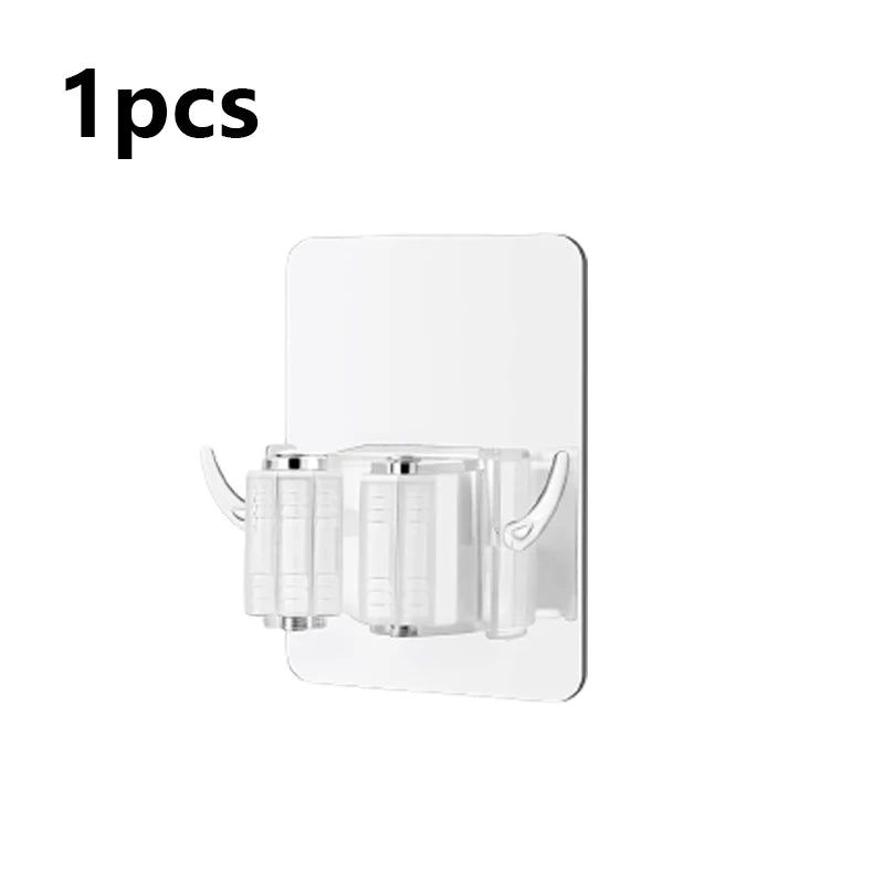 1/2pcs Mop Holder Wall Mount Heavy Duty Broom Hooks Self Adhesive Utility Hanger Mop Broom Organizer Home Kitchen Garden Storage
