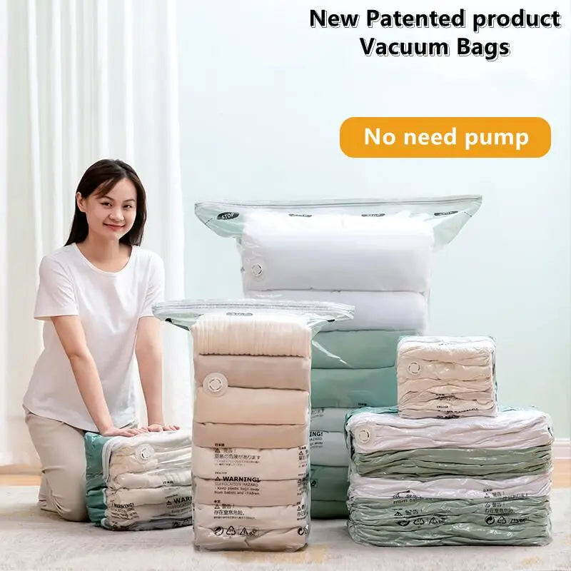No Need Pump Vacuum Bags Large Plastic Storage Bags for Storing Clothes Blankets Compression Empty Bag Covers Travel Accessories