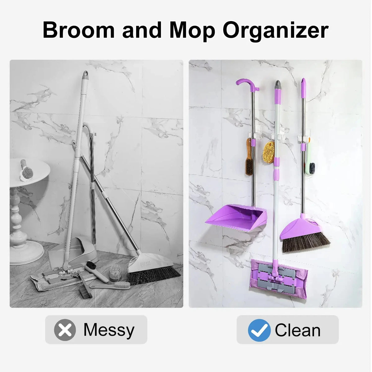 1/2pcs Mop Holder Wall Mount Heavy Duty Broom Hooks Self Adhesive Utility Hanger Mop Broom Organizer Home Kitchen Garden Storage