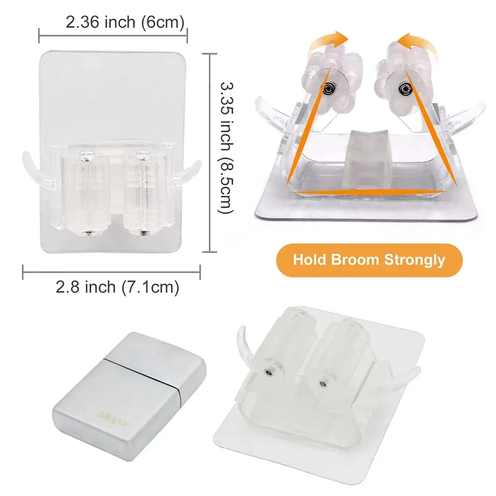 1/2pcs Mop Holder Wall Mount Heavy Duty Broom Hooks Self Adhesive Utility Hanger Mop Broom Organizer Home Kitchen Garden Storage