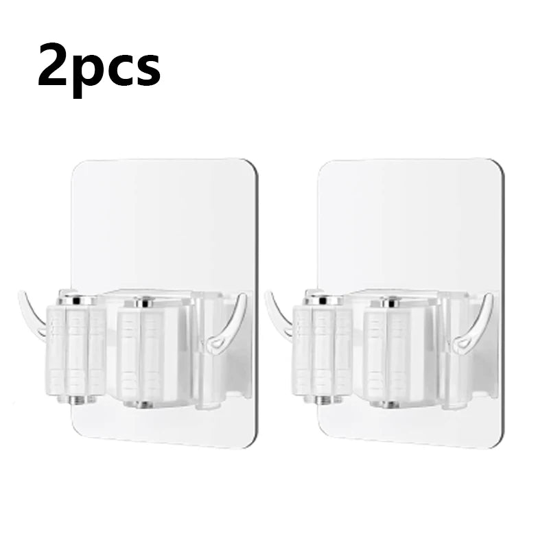 1/2pcs Mop Holder Wall Mount Heavy Duty Broom Hooks Self Adhesive Utility Hanger Mop Broom Organizer Home Kitchen Garden Storage