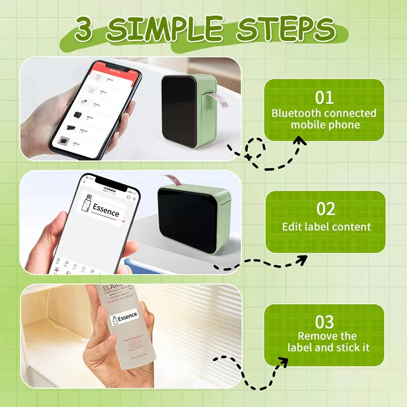 Marklife P15 Mini Portable Label Printer Smart Pocket Printer Thermal Adhesive Sticker Labeling Machine OT 3PK Label Paper NoInk