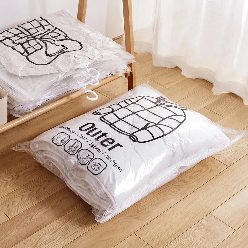 Hangable Transparent Vacuum Storage Bags Compressed Wardrobe Storage Organizer Bag For Clothing Coat Down Jackets Dust Cover