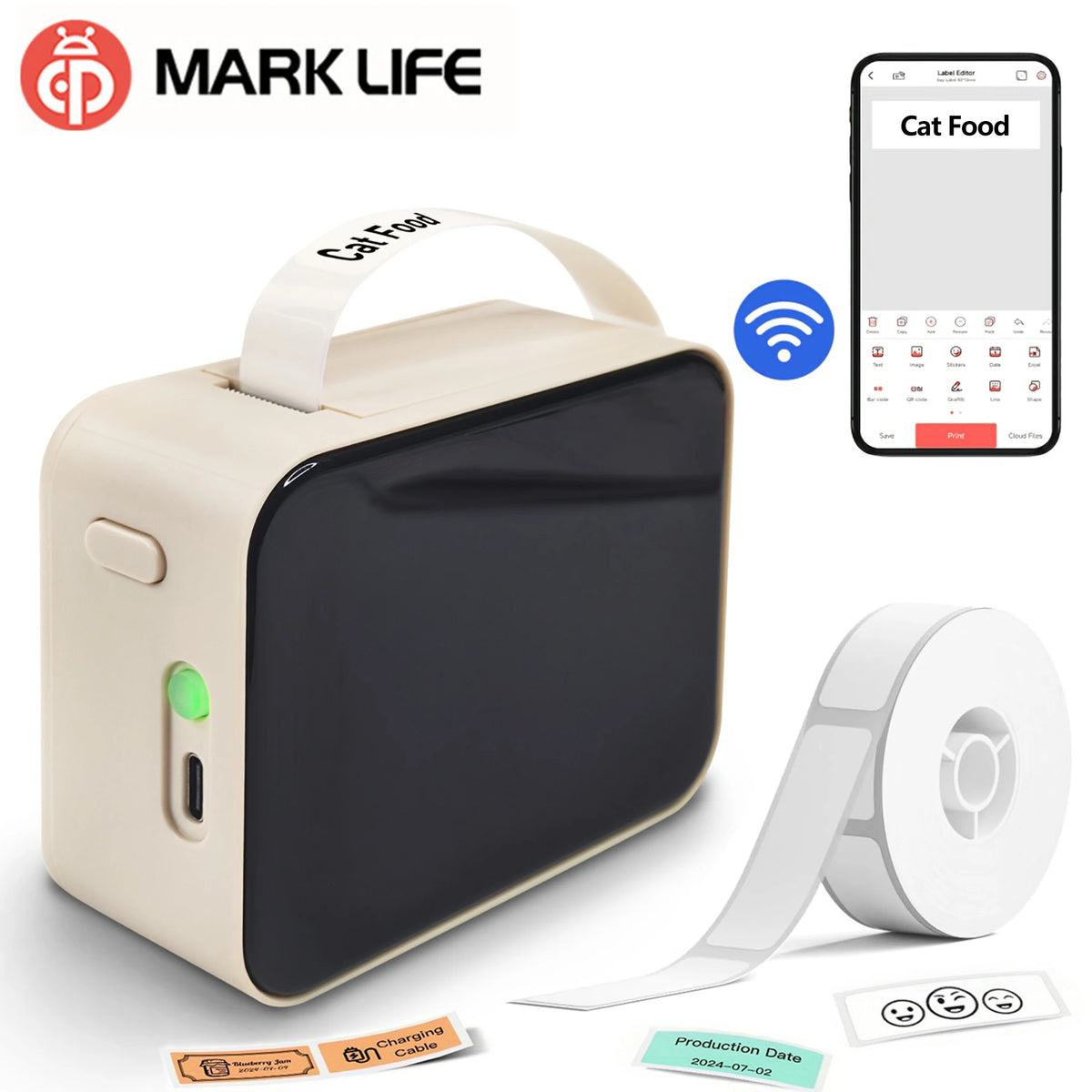 Marklife P15 Mini Portable Label Printer Smart Pocket Printer Thermal Adhesive Sticker Labeling Machine OT 3PK Label Paper NoInk