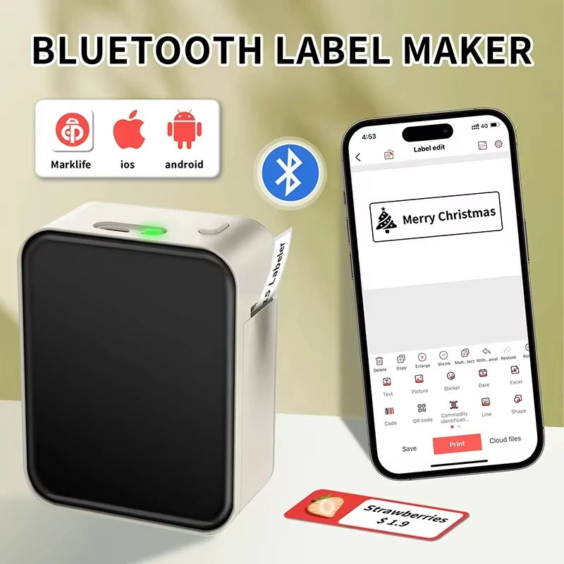 Marklife P15 Mini Portable Label Printer Smart Pocket Printer Thermal Adhesive Sticker Labeling Machine OT 3PK Label Paper NoInk